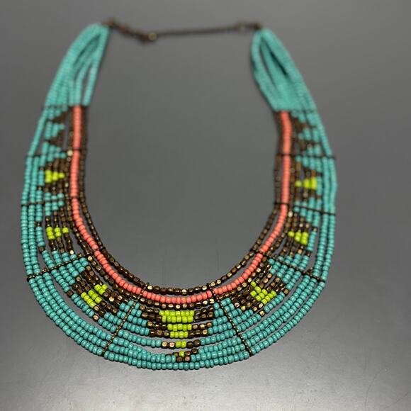 Boho Seed Bead Bib Necklace Multicolor Tribal Adjustable Statement Collar - Picture 12 of 12